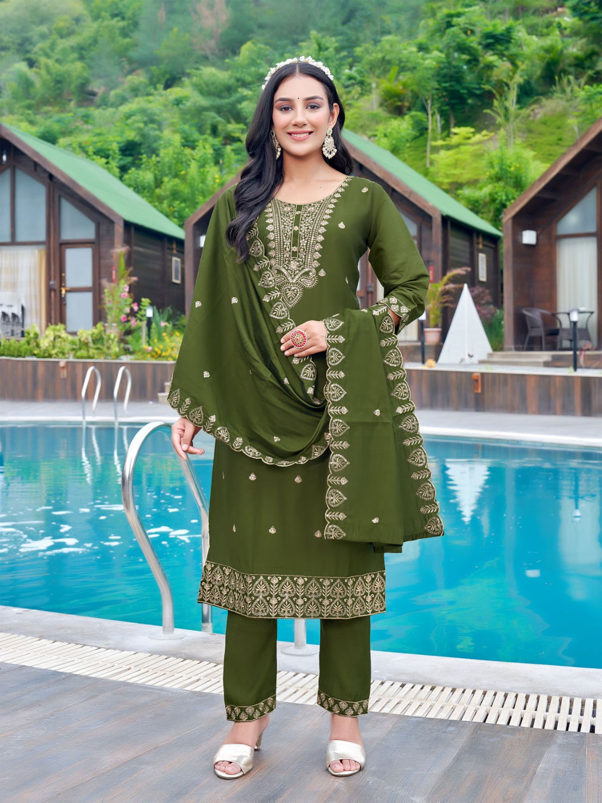 Taniya By Aanchi Roman Silk Embroidery Kurti Bottom With Dupatta Collection
